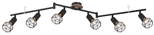 bmf-versand® Hängelampe Esszimmer Industrie in schwarz - Hängeleuchte aus Metall 6-flammig - Pendelleuchte Höhe 245 mm Länge 1160 mm E14-Fassung