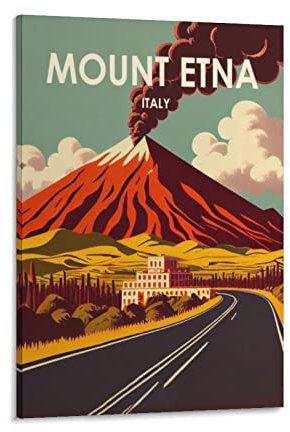 ONOTIO Mount Etna Italien Vintage Reiseposter Landschaft 30 x 45 cm Wandkunst Bild Kunstdruck Leinwand Kunst Poster Modern Familie Schlafzimmer Dekor Poster