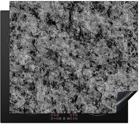 KitchenYeah© Herdabdeckplatte Einteilig Küche Herdabdeckung Induktionsfeld Ceranfeld Herdabdeckplatten Vinyl Matte Aufrollbar Granit - Stein - Schwarz - Design - Grau - 60x52 cm