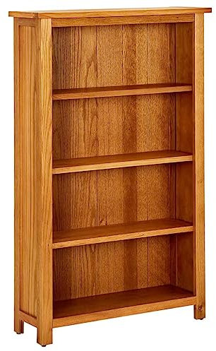Hommdiy Eiche Massiv Bücherregal Standregal Aktenregal Holzregal Regal 4 Fächer 70x22x110 cm Massivholz