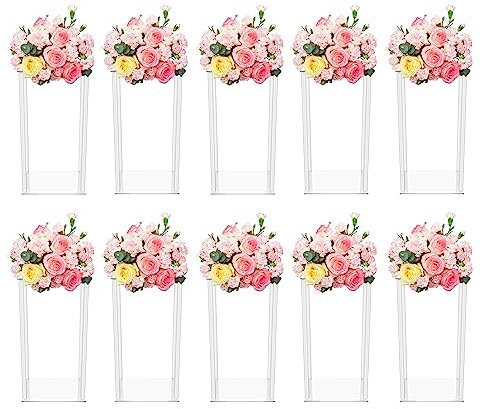 10 Stück Acryl Transparent Vasen für Hochzeitstafeln, Blumenbodenvase Aus Säulenblumenständer 60cm Hohe Geometrische Blumenvase, Rechteckiges Blumenregal für Hochzeitsdekoration