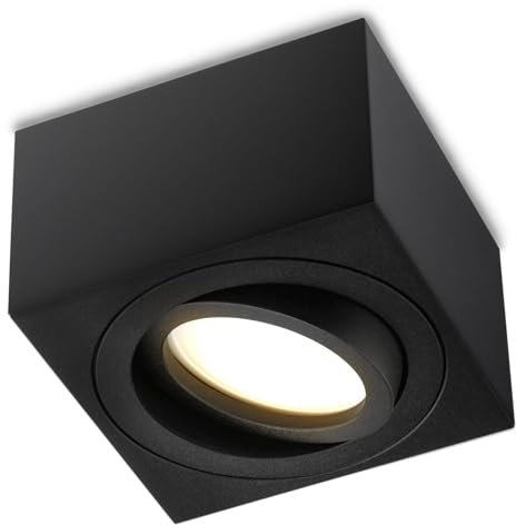 Lumiled Aufbaustrahler Aufbauspot, Aufputz Deckenlampe, Aufbauleuchte Deckenspot, eckig, schwenkbar 15°, in schwarz, Spot Downlight aus Aluminium, LED Insert Modul MR16, 230V, L: 8cm, H: 5cm