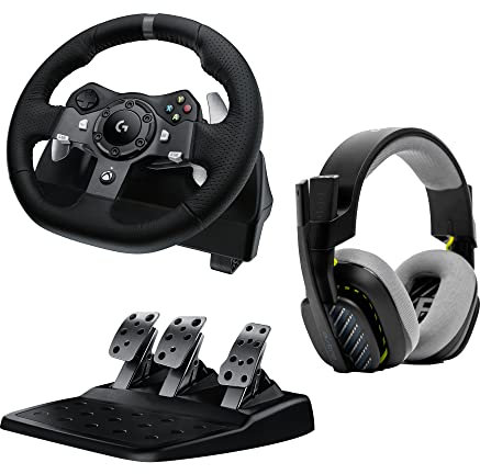Logitech G G920 Driving Force Racing Wheel Volante da Corsa, Pedali Regolabili + A10 Cuffie Gaming Cablate Gen 2, Cuffie da Gioco Over-Ear con Microfono Flip-to-Mute, Xbox Series X/S PC, Nero