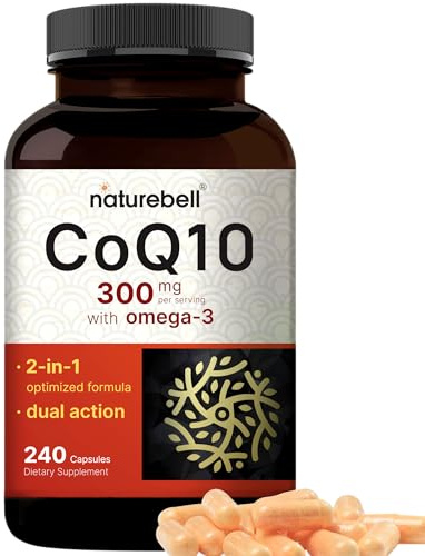 NatureBell CoQ10 300mg - 240 Capsules - High-Potency Support for Healthy Heart - Daily Energy & Vitality Aid with Antioxidant Support - Easily Absorbed Ubiquinone & Omega-3*
