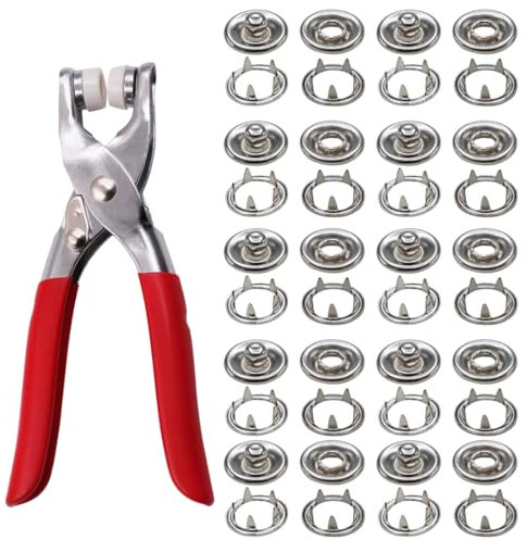 Botones de Presión con Alicates,Juego de Botones de Presión,Botones de Presión de Metal,Botones a Presión Huecos,Botones de Presión Sin Costura,Presión Botón de Anillo de Metal para Costura,Ropa