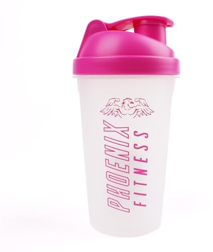Phoenix Fitness Protein Shaker Bottle - 500ml Leakproof Bottle with Screw Top Lid and Mesh Grid - Dishwasher Safe BPA Free Sports & Gym Bottle - Pink