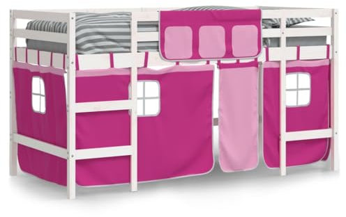 vidaXL Lit Mezzanine Enfants et Rideaux, Lit Surélevé pour Enfants avec Échelle, Meuble de Rangement Chambre, Moderne, Rose 80x200 cm Bois Pin Massif