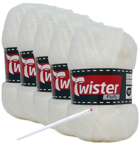 Camtiac Twister-Fluffy Häkelgarn super weiches Strickgarn Farbe: Weiss-10 5x50g