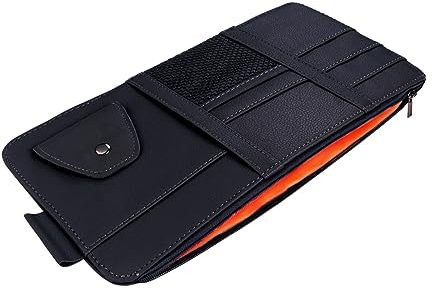 Beatifufu Sun Visor Storage Clip for Car Pu Leather Zipper Organizer for Keeping Name Cards and Items Accessible in Your Vehicle