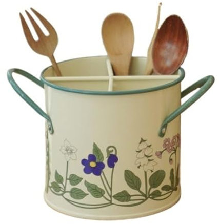 Egouttoir Couvert Porte-ustensiles de cuisine vintage peint à la main, grand support à ustensiles en métal for comptoir, organisateur de pots à ustensiles, support de séchage avec séparateur amovible