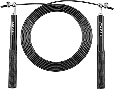 Fizyo Corda per saltare in acciaio massiccio, Jump Rope per Speed Skipping, 2 corde in acciaio regolabili fino a 330 cm, corda per saltare per adulti, ideale per fitness e allenamento (Nero)
