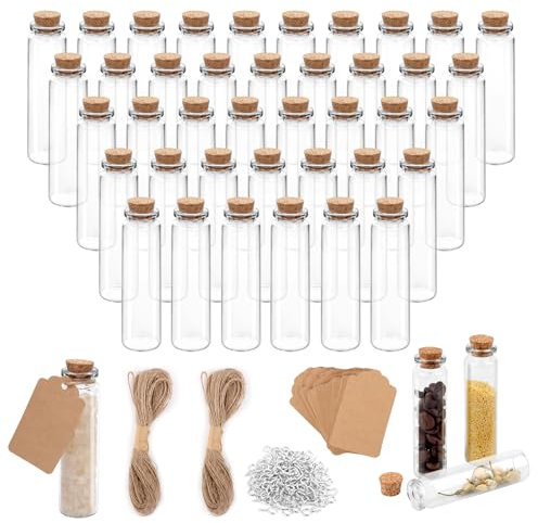 NVIYAM Mini Glasflaschen, 40 x 20 ml Mini Glasfläschchen mit Korken, Mini Flaschen Glas, Reagenzglas mit Korken, Kleine Korkflaschen für Gastgeschenk, Hochzeit Gefälligkeiten, Deko Weihnachten