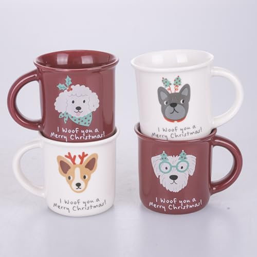 Villa d'Este Home Tivoli Set 4 Tazzina caffè natalizia 90 ml in ceramica, Xmas Animal