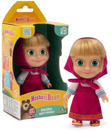 Giochi Preziosi Masha E Orso - Bambola Masha Alta 12 Cm Con Codini Vestito Estivo Con Il Classico Foulard, Fedele Riproduzione Visto In Tv, Per Bambni A Partire Dai 3 Anni