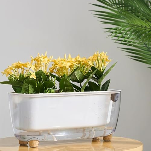 FIYSON Pot de fleurs à arrosage automatique, 30 cm, en plastique transparent, pour rebord de fenêtre, avec réserve d'eau, fleurs de jardin, bonsaï, pour aloès, herbes, orchidées, herbes, cuisine,