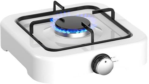 Camping Gas Stove,Gas Cooker LPG Hob,Portable 2.2kW Single Burner,Camping Stove Gas PortableAdjustable Temperature Control, Automatic Ignition System,for BBQ, Picnics for LPG(White)