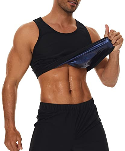 LAZAWG Sauna Sweat Vest per gli uomini T Shirt Heat Trapping Tank Tops Waist Trainer Body Shaper Dimagrante Perdita di Peso Tuta Allenamento, Nero - 5121, XXXL