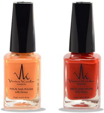 (2Pcs Set) Henna Infused Halal Nail Polish Permeable Nail Polish Vegan Long lasting Nail polish (Ruby Red, Amber)