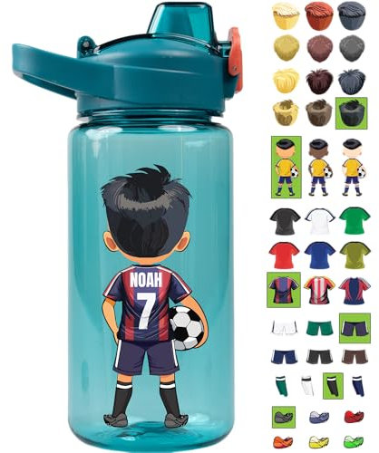 EarlyBird Little Bud Trinkflasche Mein Klub mit personalisierten Fußball-Avatar zum selbst gestalten, 600ml, Heim-Vereins-Farben, Trikot-Nummer und Name, grün