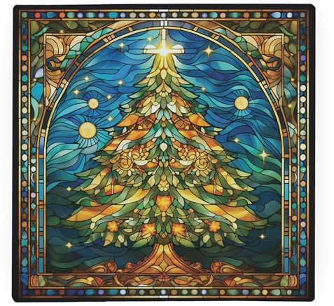 Stained Glass Christmas Tree Worktop Protector - Festive Xmas Decoration Gifts- Smooth Kitchen Chopping/Cutting Board with Non-Slip Feet 30cm x 30cm (12 x 12)