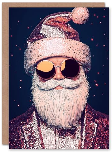 Wee Blue Coo Greeting Card Cool Santa Claus Sunglasses Sequin Bold Modern Blank For Him Or Her Art Xmas Christmas Card