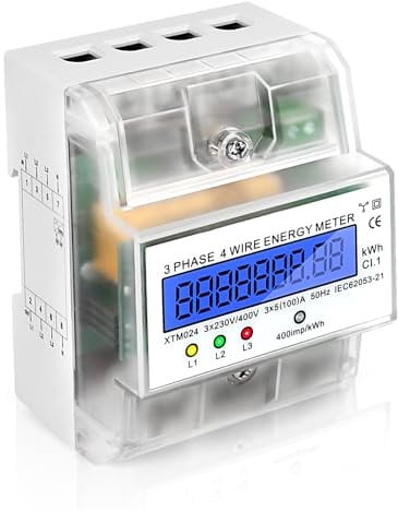 Medidor de Consumo Electrico Trifásico de 4 Hilos Contador Electrico Medidor de Energía Digital Lcd Amperímetro Carril Din para Sistemas de Medición de Potencia, 3X230/400V, 3X5(100) A, 400imp/Kwh