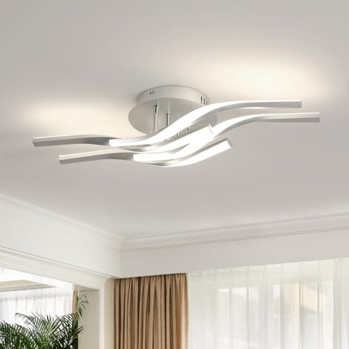 Toolight LED Deckenlampe 32W 3600LM, Modern Wellenform Lang Deckenlampe 4 Lichter, LED Lampe Neutralweiß 4500K, Silber Aluminium Deckenbeleuchtung Curved für Schlafzimmer Wohnzimmer Küche Flur, Ø60CM