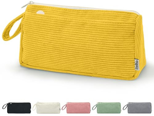 Boziee Cord-Stoff Federmäppchen Mäppchen Große Kapazität Stiftetasche Cordury Federtasche Pencil Case Schulmäppchen Organizer für Schule | Büro Mädchen Teenager Stiftetui (Gelb)