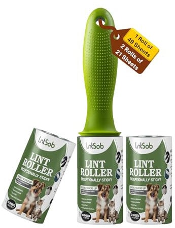LntSob Pack of 3 Lint Rollers-91 Sheets Sticky Lint Roller for Clothes with Replacement Head, Lint Remover Roller Ideal for All Fabrics, 27cm x 11cm x 5cm, Effective on Dust, Dirt, Fluff, Hair, Debris