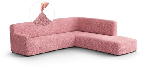 PAULATO - Ecksofa-Husse mit rechter Halbinsel aus einfarbiger Mikrofaser (gesehen von vorne), bi-elastisches, kratzfestes und maschinenwaschbares Gewebe, patentierte Made in Italy - Rose
