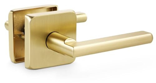 Linkaa Brushed Brass Square Door Handles Interior for Closet Hallway Doors, Brushed Gold Lever Square Door Knob，Latch Included（Passage，No Lock，1 Pack）