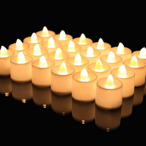 Set da 24 Candele LED senza fiamma,luce bianca calda,realistiche e luminose,Luci tealight a batteria,candele decorative per matrimoni, feste,decorazioni per la casa,lunga durata,sicure e senza fumo.