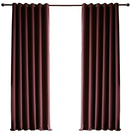 Grewod Ösen Gardinen Weinrot Einfarbig Vorhang, H 115 x B 107 cm, 2er Set, Polyester Vorhänge für Schlafzimmer