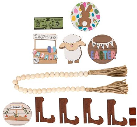 FUNNETOYU 1satz Osterdeko Tiered Tray Dekoration Mit Hasen Und Schafen Holz-Schild Für Frühlingsfest Kreative Tischdeko Für Zuhause Und Feiern Für Ostern Und Saisonale Anlässe