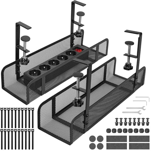 GUOOUG 2 Piezas Organizador Cables Escritorio, Bandeja Cables Escritorio sin Taladrar, Desk Cable Management Organizer, Organizador Cables Mesa, Cesta Organizadoras Recoge Cables para Hogar u Oficina