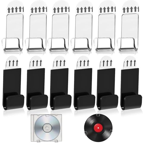 RTSHUK Schallplatten Wandhalterung, 12 Pcs Vinyl Record Hangers Transparent Vinyl Wandhalterung Acryl Schallplattenregal ohne Bohren for Collection Magazine Office Decoration