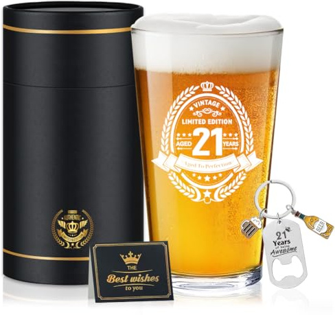 Fabuloustrim 21st Birthday Gifts for Men,21st Birthday Decorations for Him,Gift Ideas for Son Brother Friend,Milestone Present for 21 Year Old Male, Beer Glass Keepsake