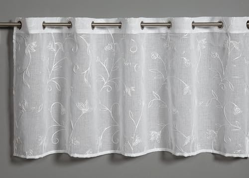 Sehlbach Bistrogardine Stickerei Blumenranken, Weiß, 135 x 50 cm Bistrogardine, Stickerei Blumenranken, Lichtdurchlässig, Öko-Tex Zertifiziert, Einfache Anbringung