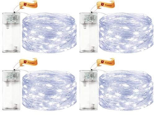 VIKY® 4 Stk LED Lichterkette Batterie mit Timer,3M 30 LED Micro Kupferdraht Lichterkette Innen Batteriebetrieben,Kaltes Weiß lichterkette mit Timer für Hochzeit,Silvester,Weihnachten Innen Dekoration