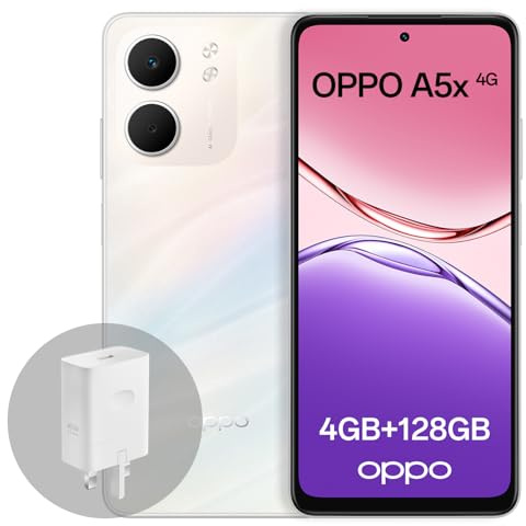OPPO A5x 4G 4Go RAM + 128Go ROM, Smartphone débloqué avec IA, écran 6,67 Pouces 90 Hz, Appareil Photo 32 Mpx avec autofocus, Batterie 6000 mAh, IP65, Laser White (Chargeur SUPERVOOC 45 W Inclus)