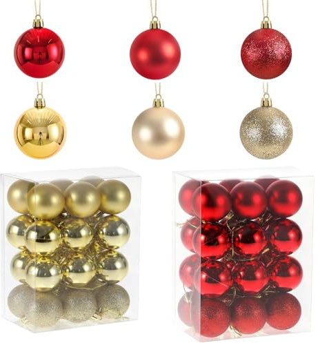 Weihnachtskugeln Plastik, Xreuctop Weihnachtsbaum Kugeln Set mit Weihnachtsbaumkugeln Gold und Christbaumkugeln Rot, Bruchsicher weihnachtsbaumschmuck für Drinnen Draußen, Festival Party