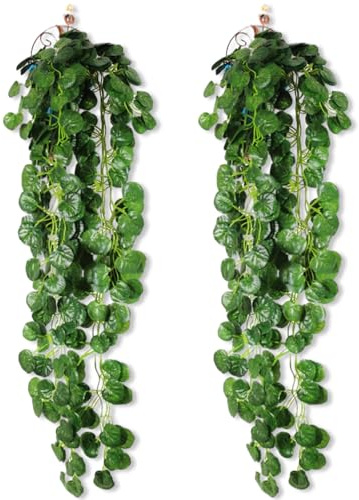 DabbOo 2 Plantes Artificielles Deco Suspendues Feuilles de Lotus Suspendues | Suspendues en Plastique Sans Entretien Plantes Suspendues Murales Intérieures et Extérieures Feuillage Artificielles Deco