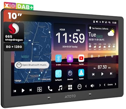 [10.1 QLED] ATOTOZONE Dab Radio 2 DIN Android, Agente de IA, LiveView Re-Moto, Alerta Golden Hour, Vigilancia de Aparcamiento, 8G+128G, Sonido 7.1.2 CH, Carplay inalámbrico y Android Auto,X10DG211E
