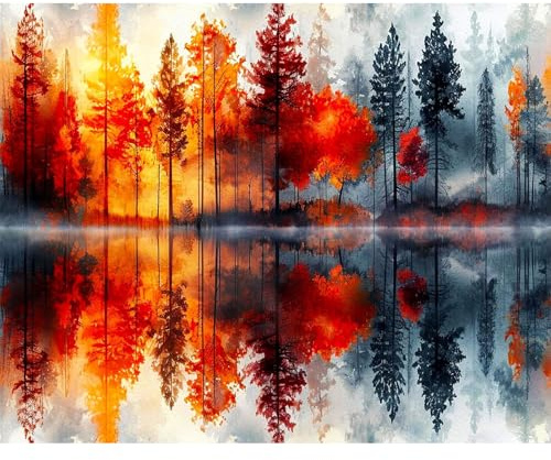 Pujeknm Malen Nach Zahlen Erwachsene Baum - DIY Landschaft Handgemalt | Ölgemälde Kit für Anfänger, Mit 3-Pinseln und Acrylfarbe Als Geschenk 40x50cm (Rahmenlos)