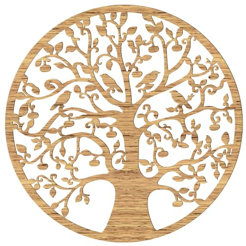 Lebensbaum Wandbild Holz Ø 49 cm – Bambus-Optik – 4 mm Pappelholz