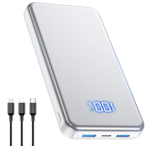 Power Bank, 30% Größere Kapazität 26800mAh Powerbank, mit 3-in-1 Kabel,Weiß | Dual-LED-Taschenlampe, LED Display, Reise-Essential Externer HandyAkkus für iPhone 17/16/15, Samsung S26/S25/S22, xiaomi