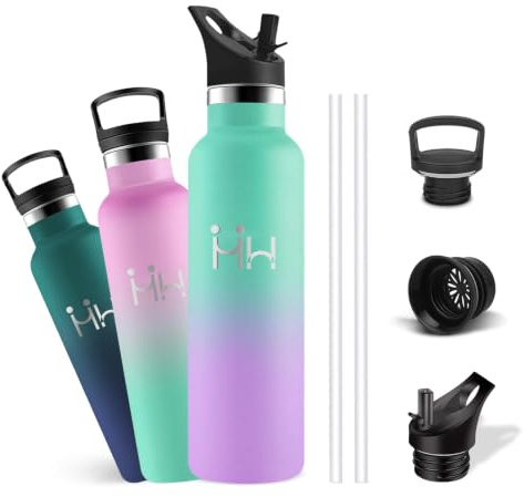Botella Agua Acero Inoxidable, 1 litro Botella Termica, A Prueba de Fugas, Fácil de llevar, Cantimplora sin Bpa, Aislamiento al Vacío, Cantimplora para la Natación, Escuela, Picnic, Oficina, Hogar