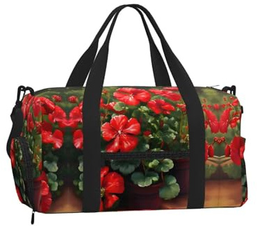 Handgepäcktasche mit Flagge von Peru, groß, wiederverwendbar, für Reisen, Urlaub, für Damen, Rote Geranien, One Size