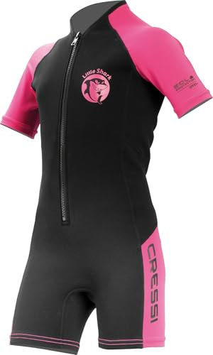 Cressi Little Shark, Shorty Wetsuit 2 mm, Muta Shorty Junior Disponibile a Maniche Corte o Maniche Lunghe Unisex - Bambini, Nero/Rosa, 3/4 Anni
