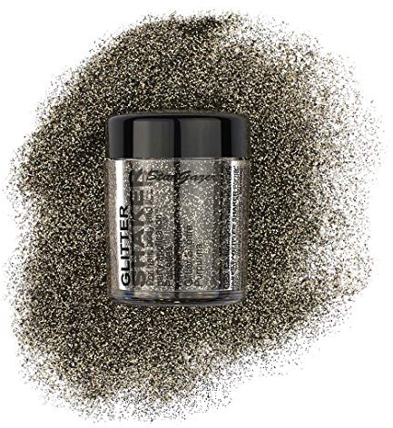 Stargazer Plush Glitter Shaker, Charcoal. Cosmetic glitter powder for use on the eyes, lips, face, body, hair and nails.